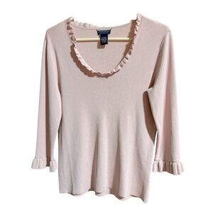 Doncaster Collection‎ Womens baby pink Ruffled neck and cuff Trim Sweater